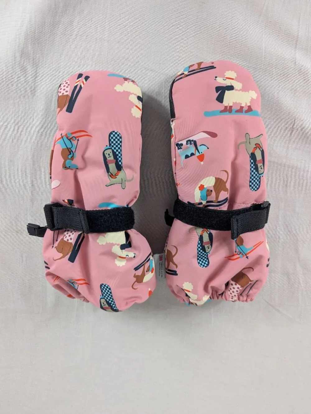 H&M Water Repellent Ski Mittens Pink Dogs Snow 3M Thinsulate Toddler Sz 5T / 6